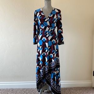 INC International Concepts Asymmetrical-Hem Geoprint Wrap Dress